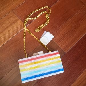 Lulu Rainbow Stripe Acrylic Crossbody Hard Side Purse NWT